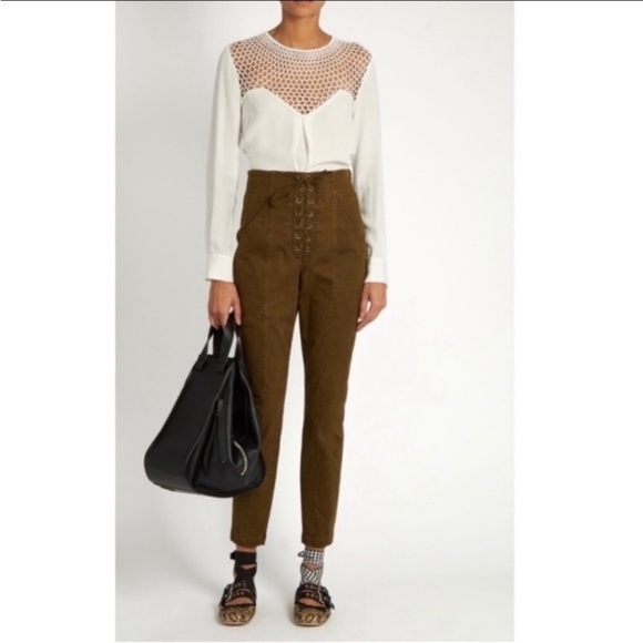 A.L.C. Kyle High Rise Green Brown Chinos Tapered Pants Tie Detail size 0 EUC - Picture 1 of 10